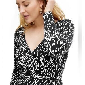 Diane Von Furstenberg Black White Sea Spot Wrap Dress XXL